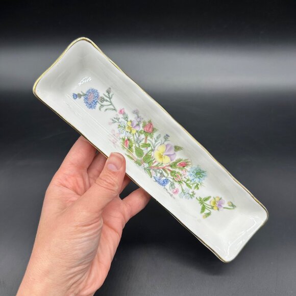 Vintage Mint Tray Aynsley England Wild Tudor Bone China Floral Trinket Dish - Picture 6 of 9